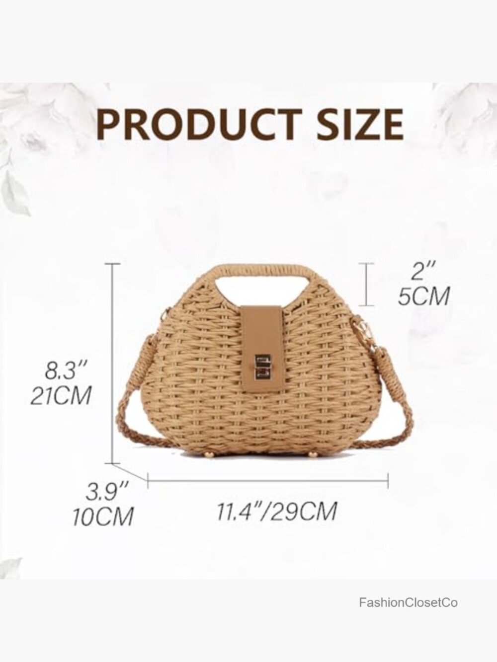 Straw Crossbody Bag Boho Summer Beach Basket Purse Woven Wicker Shoulder Handbag - Picture 6 of 6
